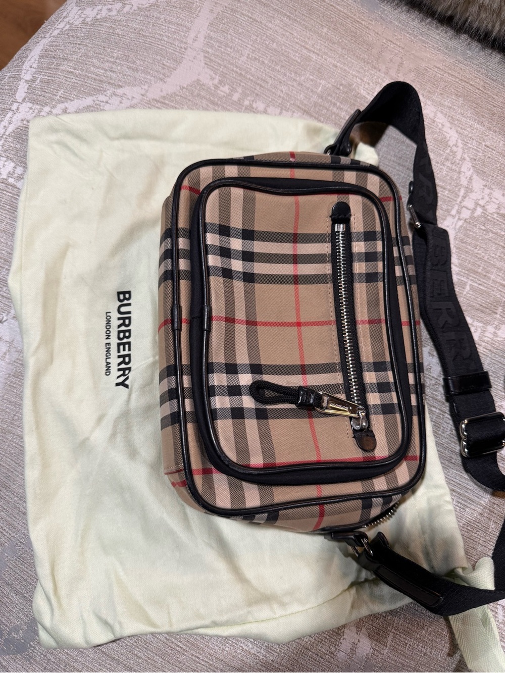 Burberry Tan Nova Check Belt Bag with Black Strap